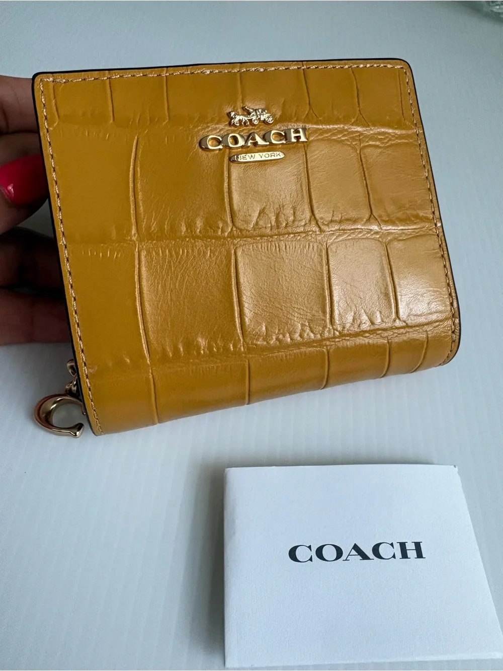 Coach Croc-Embossed Leather Bifold Wallet in Mustard